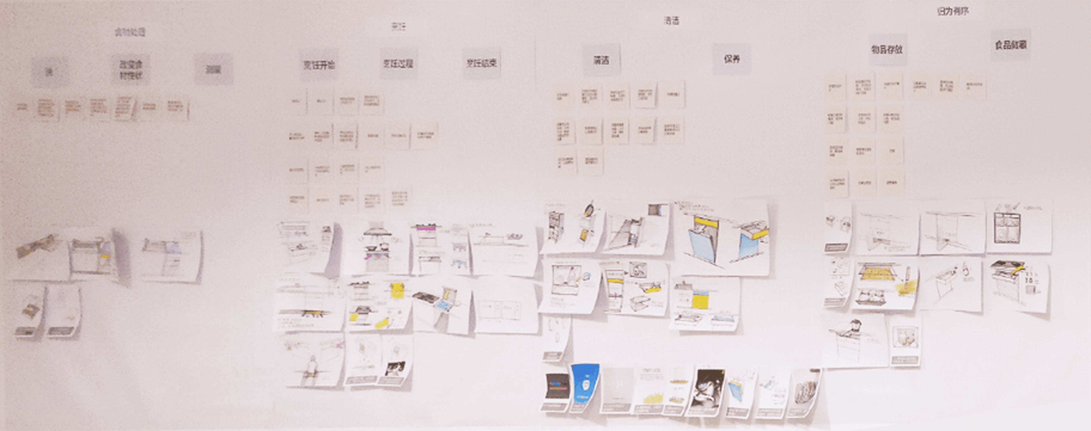 Wall of sketches and design-development studies for the FOTILE range hood