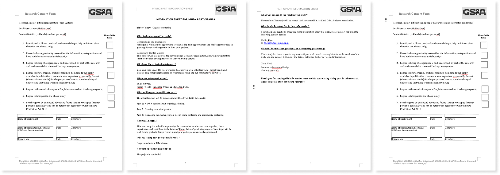 Appendix documents including consent forms and participant information sheets.