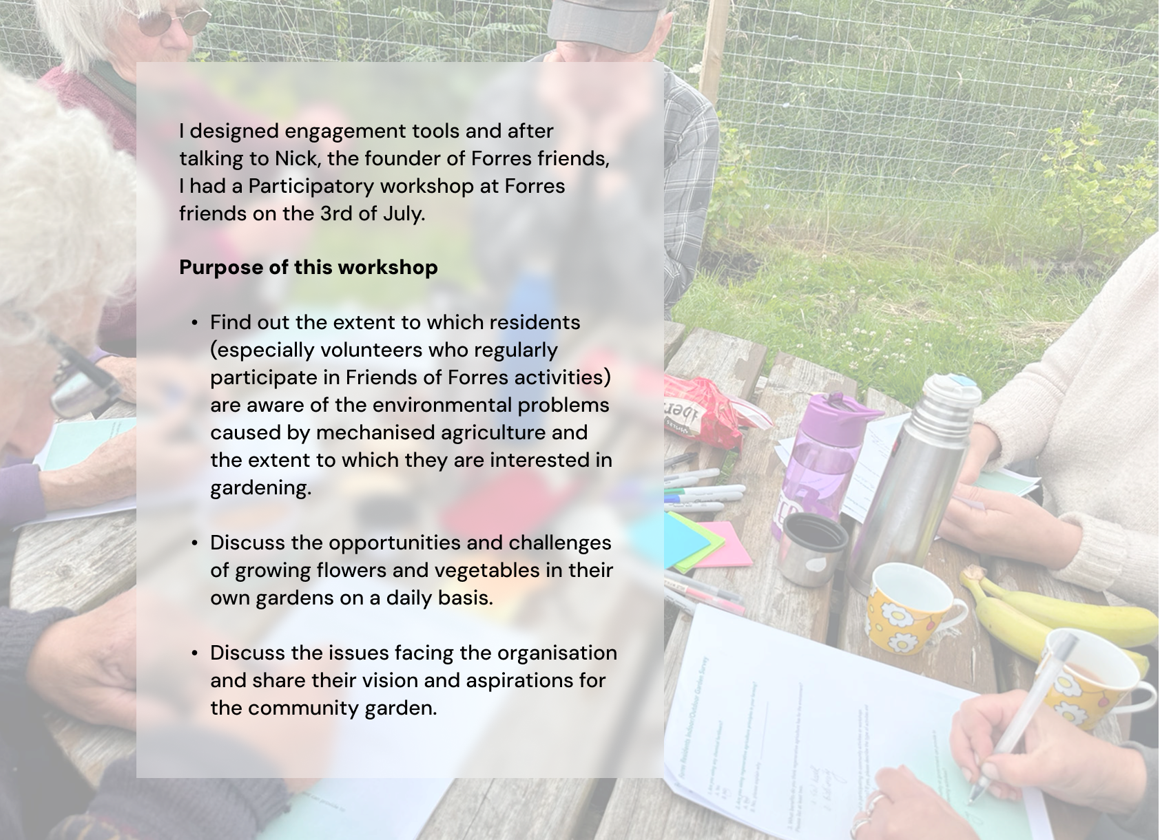 Participatory workshop overview with workshop purpose and background photo